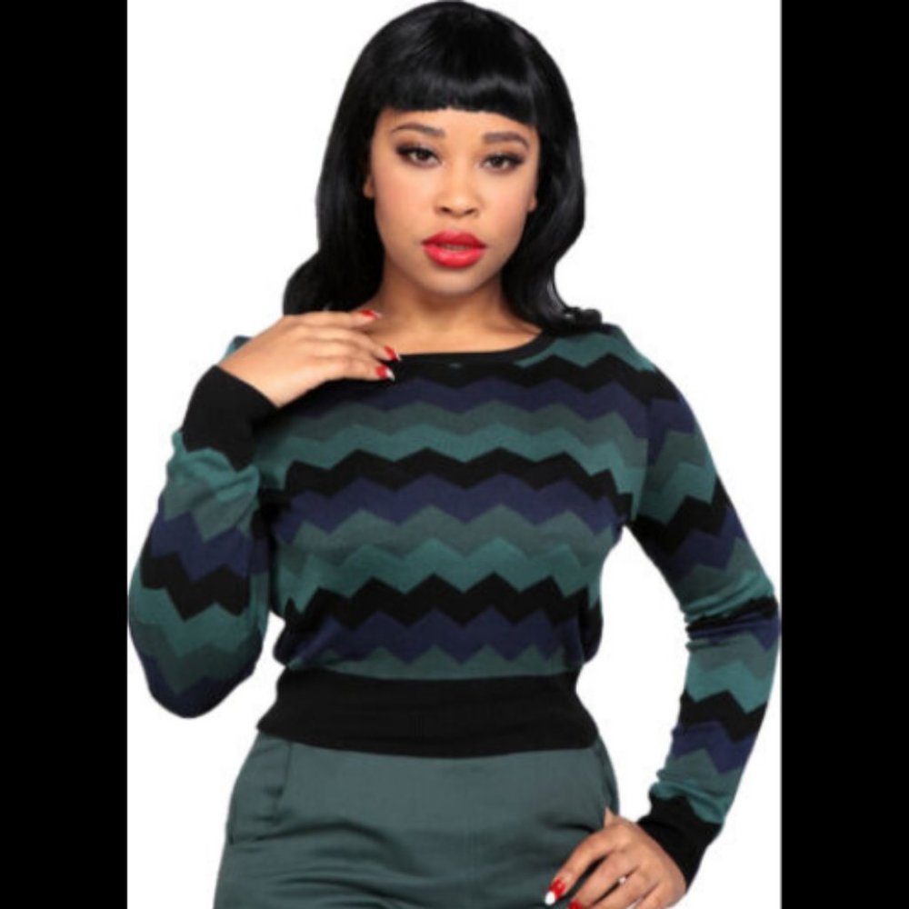 Collectif Machi ZigZag Sweater Knit Top Green US 20 3X